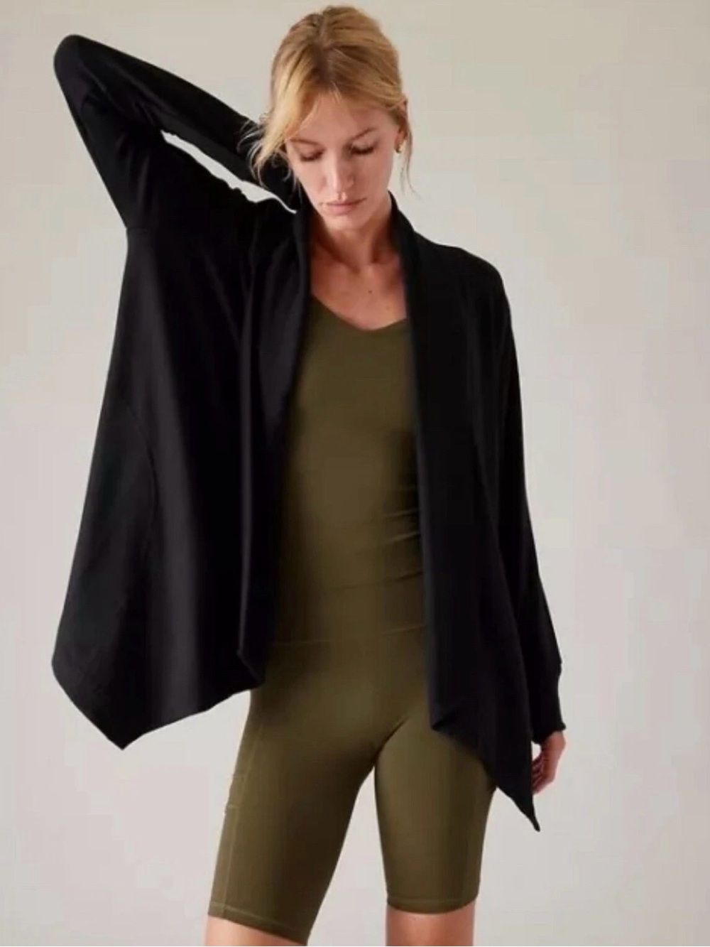ATHLETA Pranayama Restore Rib Wrap Cotton Blend Cardigan in Black Size XL